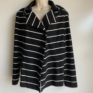 CHICO'S Black w/ White Stripes Lined Jacket Sz 12